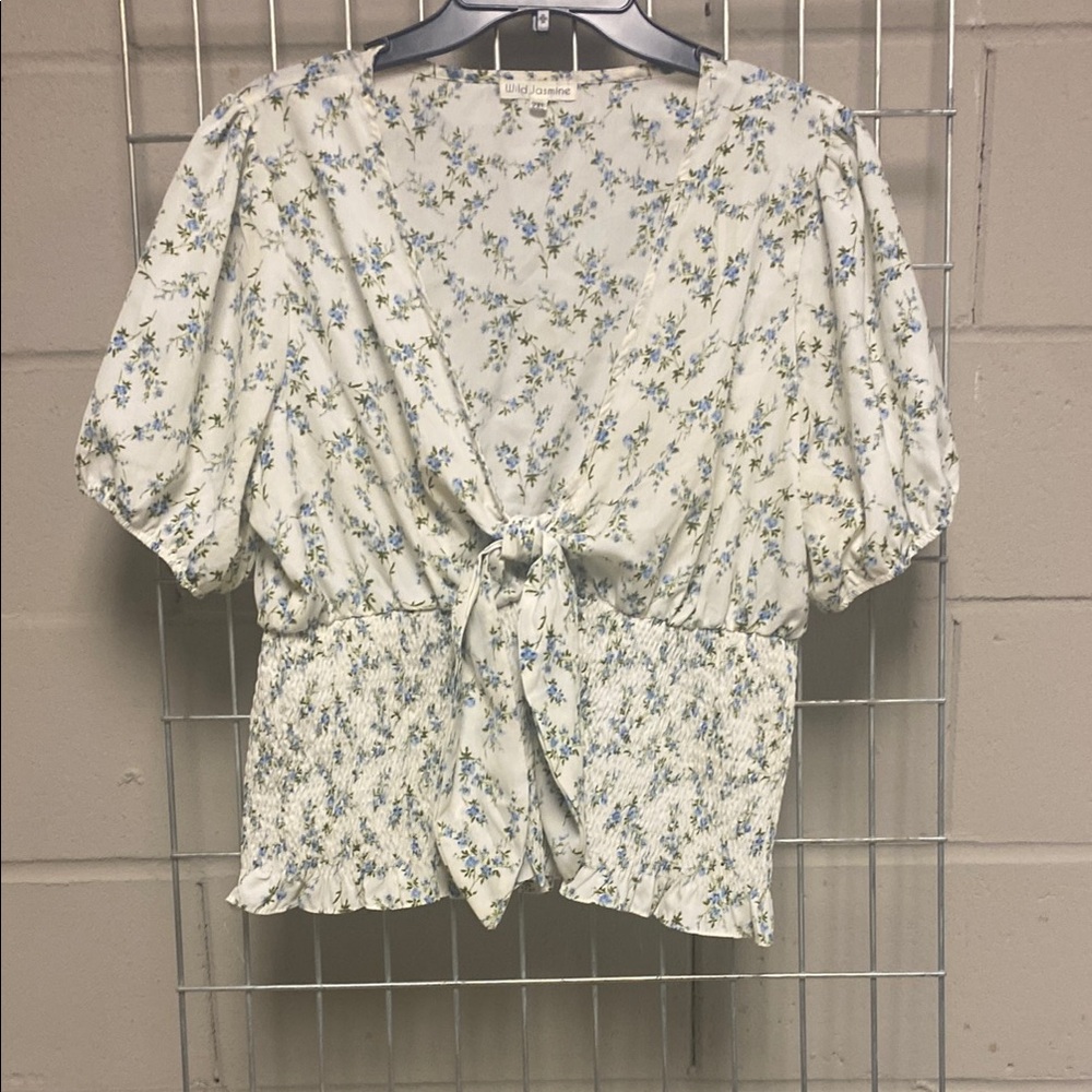 White Puff Sleeve Tie Front Blouse